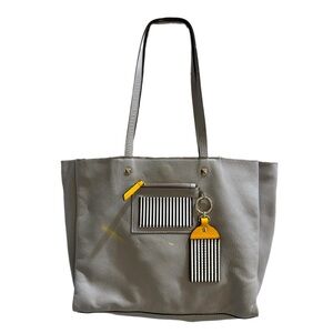 Henri Bendel The Influencer Tote Gray and Yellow Leather with Striped accents